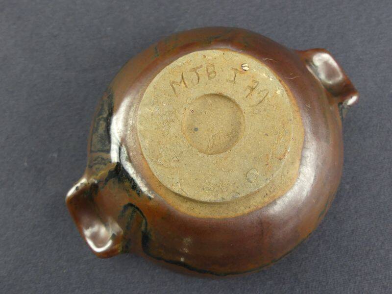 Pair of vintage glazed stoneware bowls signed MJB