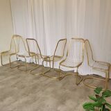 Set of 6 Vintage Gold Chrome Dining Chairs: Italian Mid-Century Design