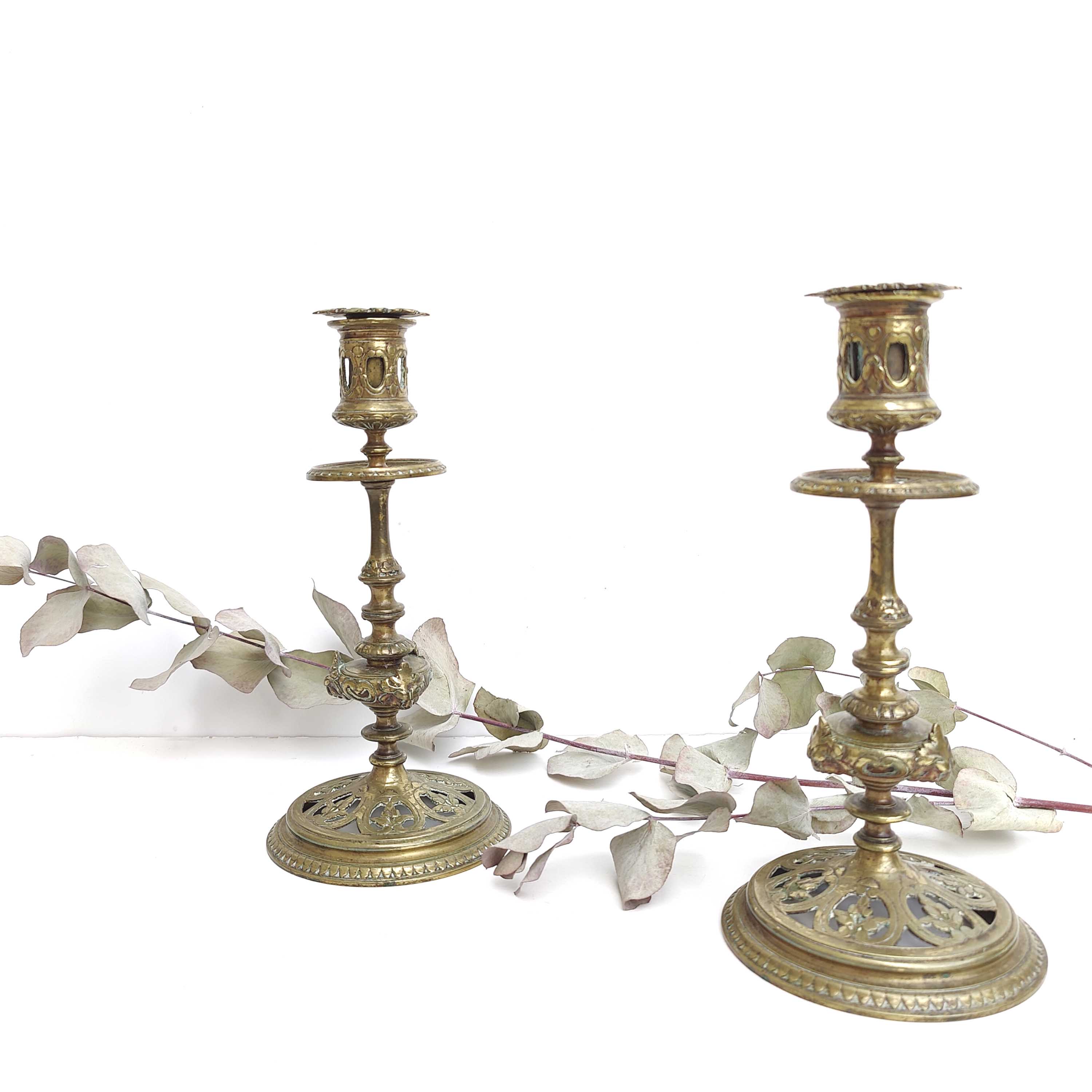 Pair of gilded bronze candle holders