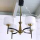 Maison Arlus, Mid-century chandelier, brass and opaline, France 1950