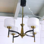 Maison Arlus, Mid-century chandelier, brass and opaline, France 1950