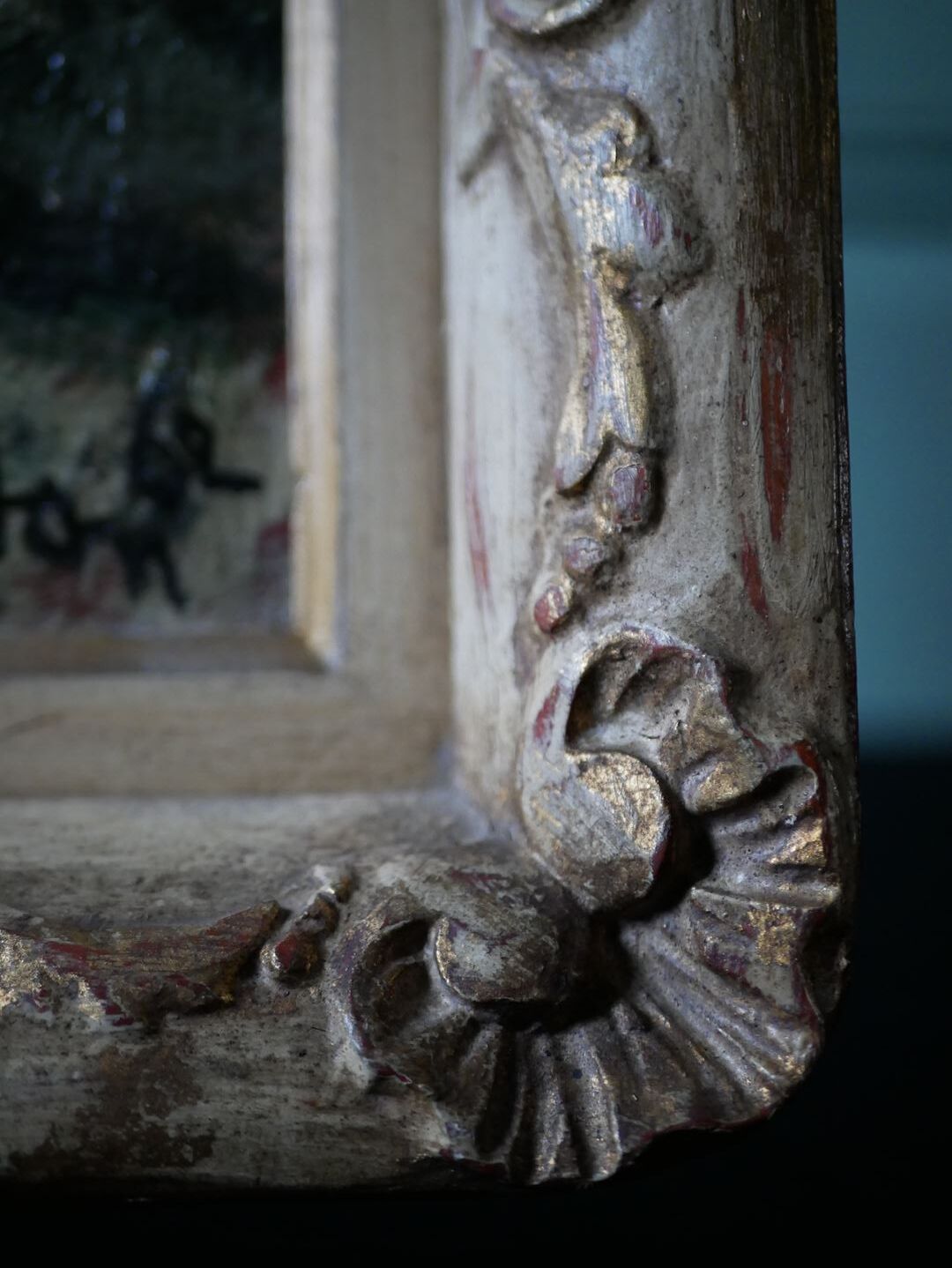 Old oil on canvas, bouquet of flowers, Montmartre style frame