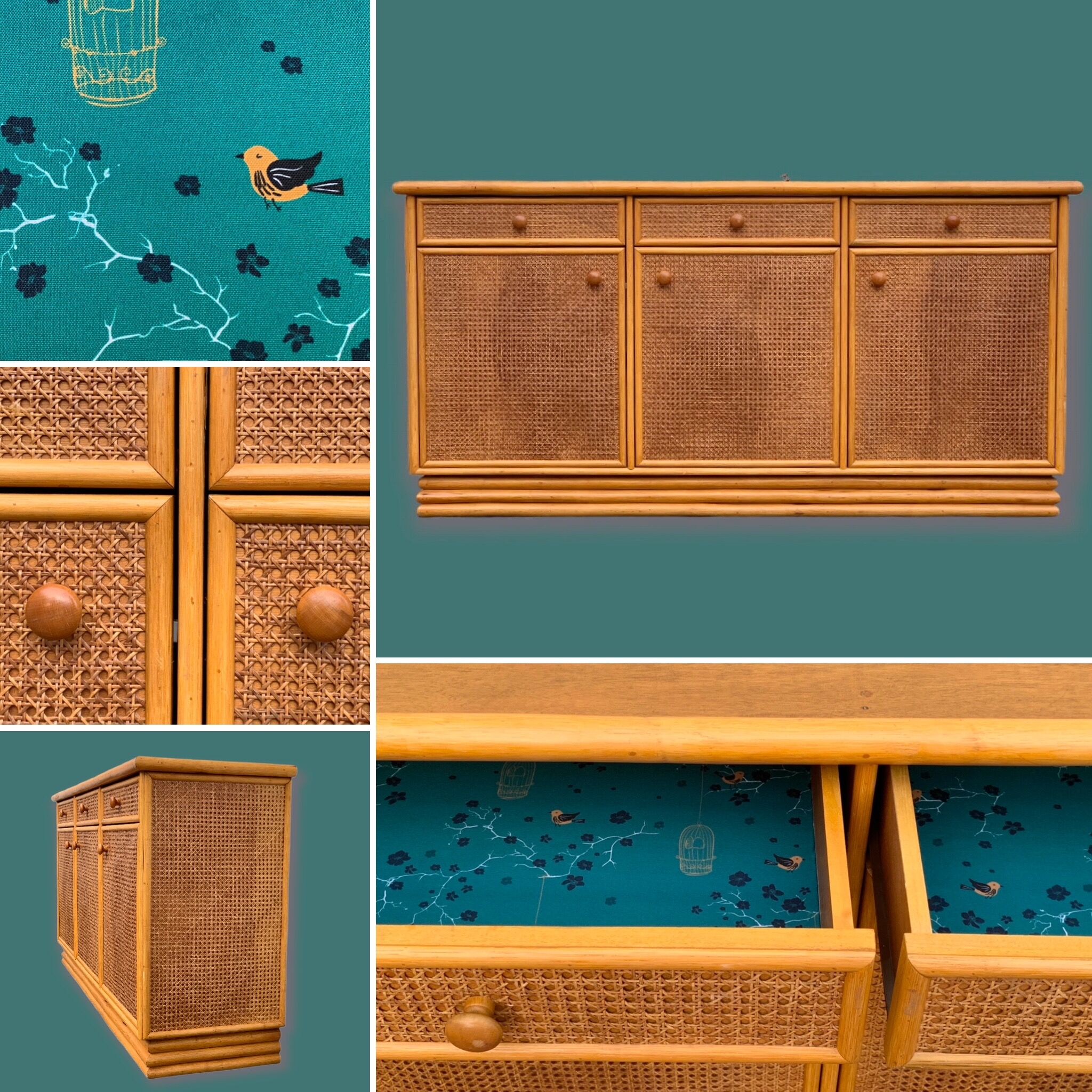 Vintage buffet in bamboo and cannage 1970