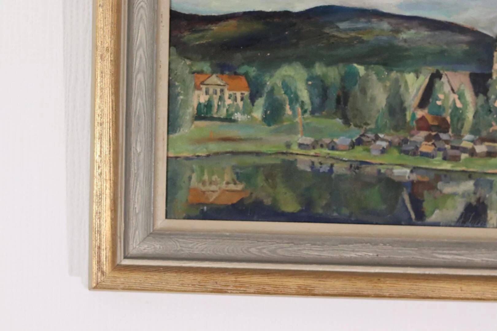 Original Swedish Oil on Panel – “Rural Village” by Astrid J – Vintage