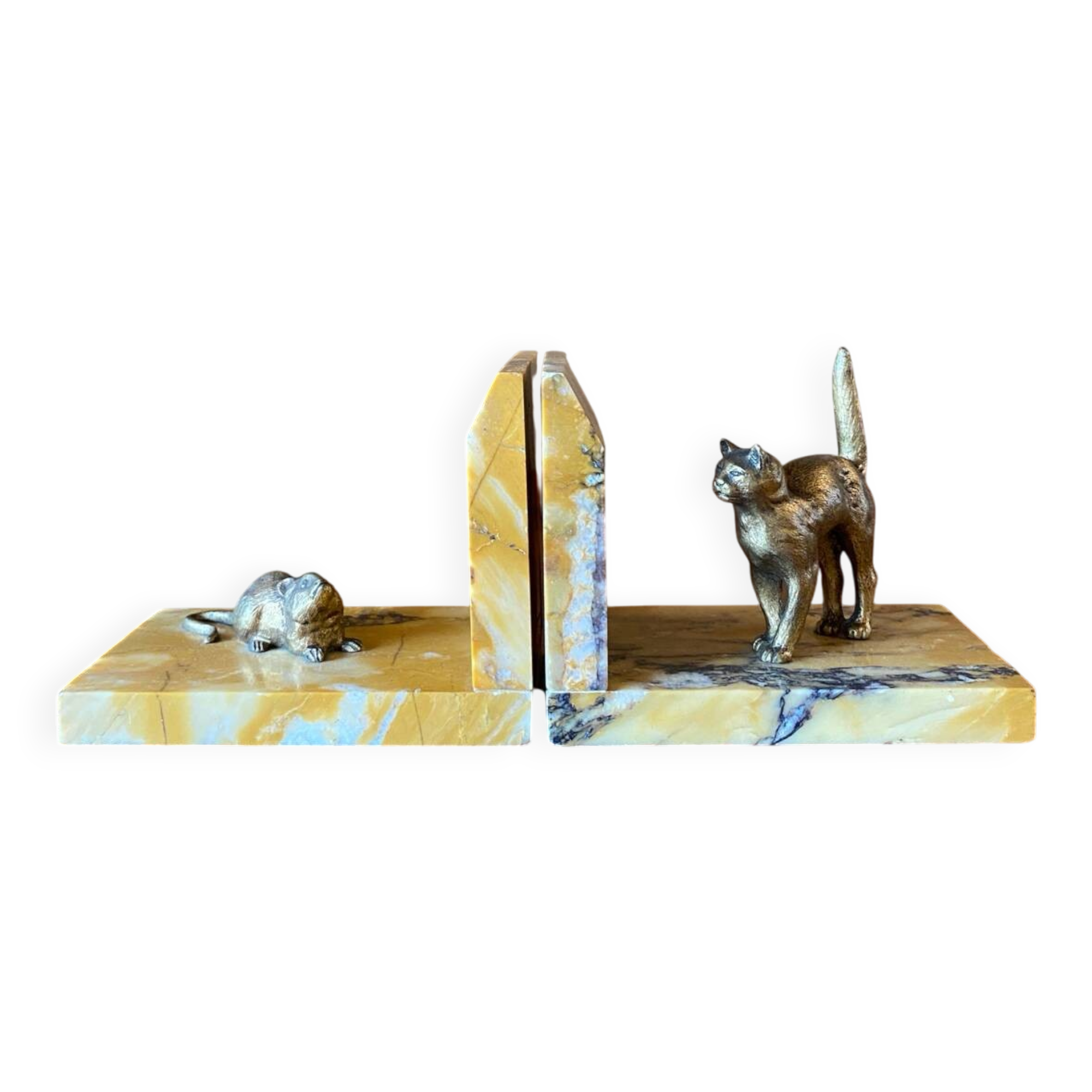 Art deco bookends by Jean Garnier, bronze and marble.