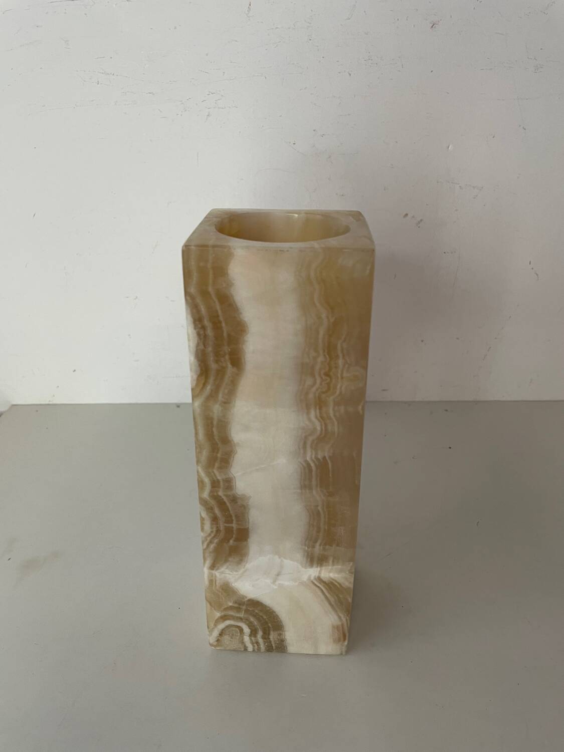 Cubic alabaster vase