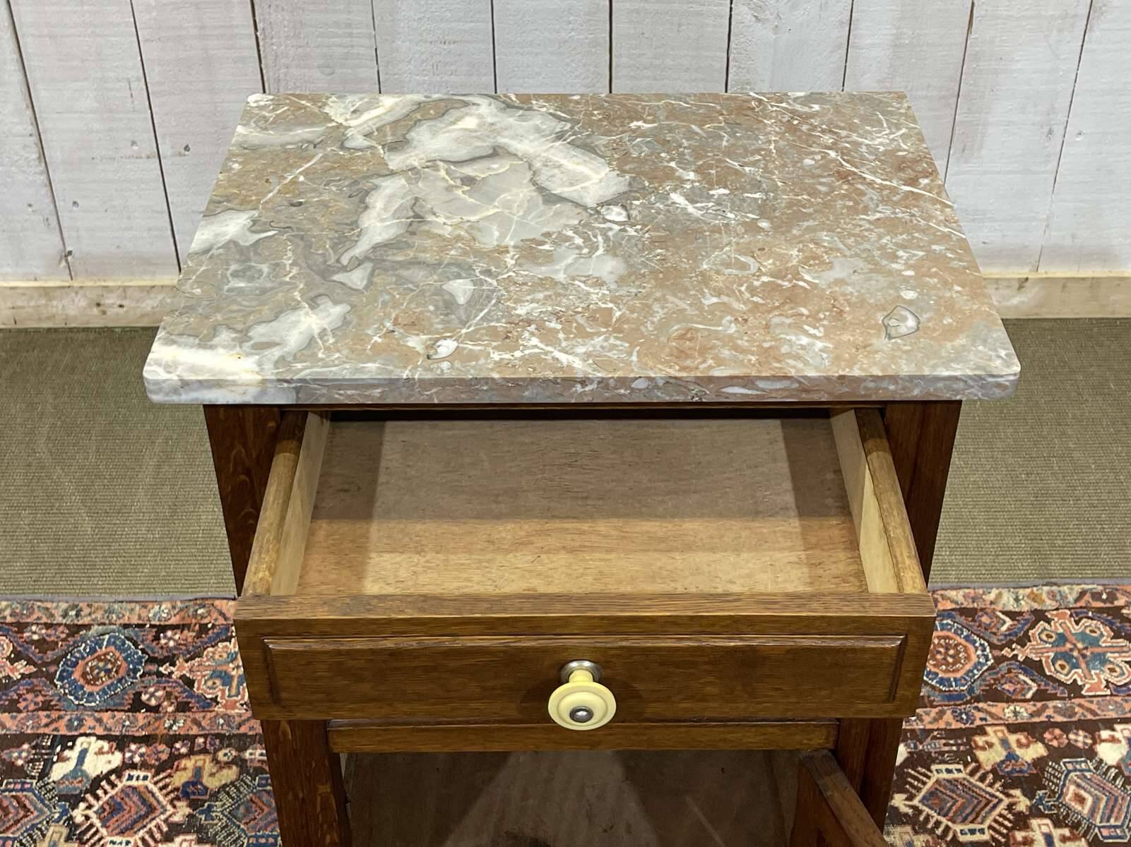 1930s Art Deco oak and marble top bedside table