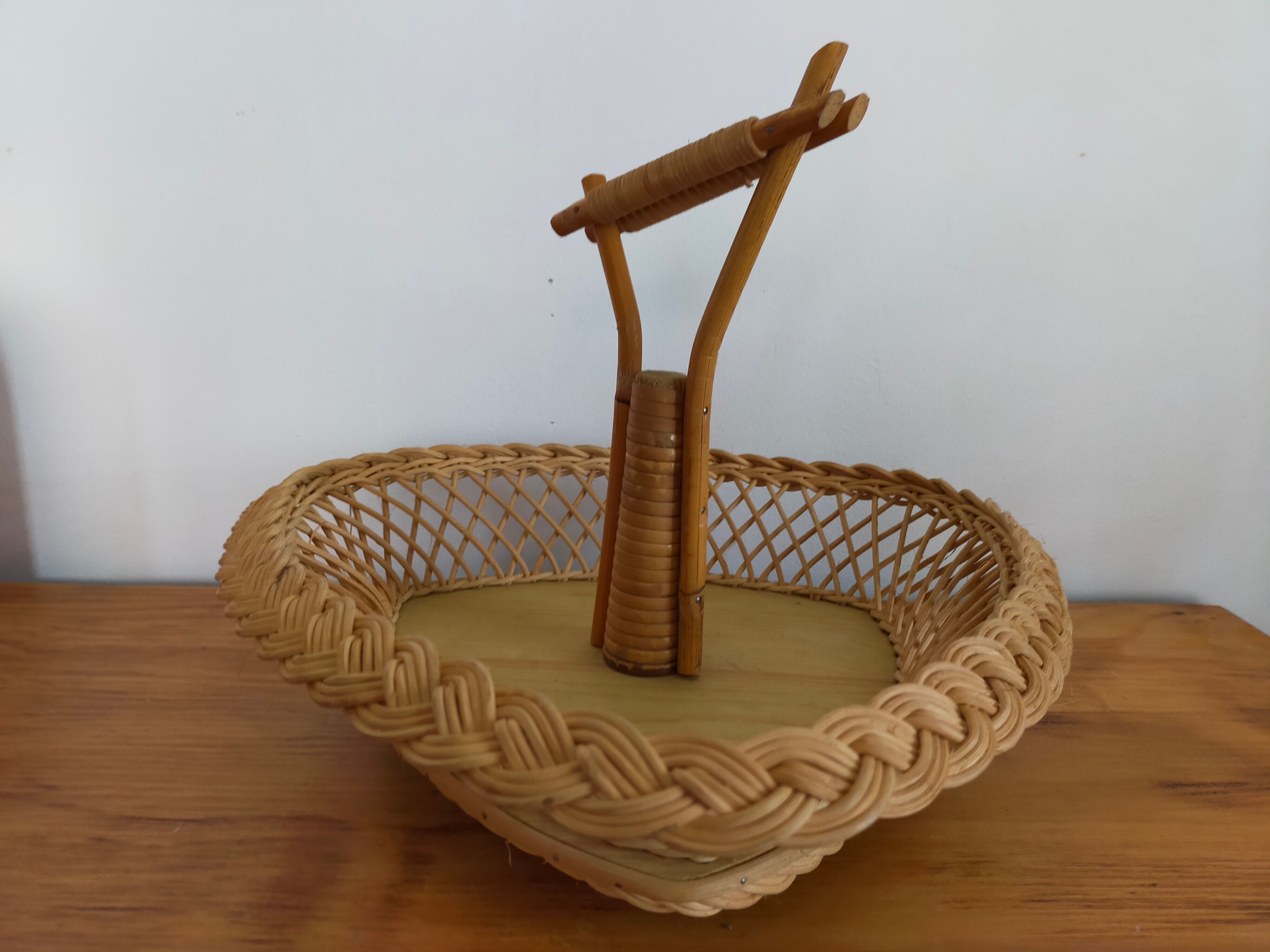 Fruit basket or tray in vintage wicker rattan