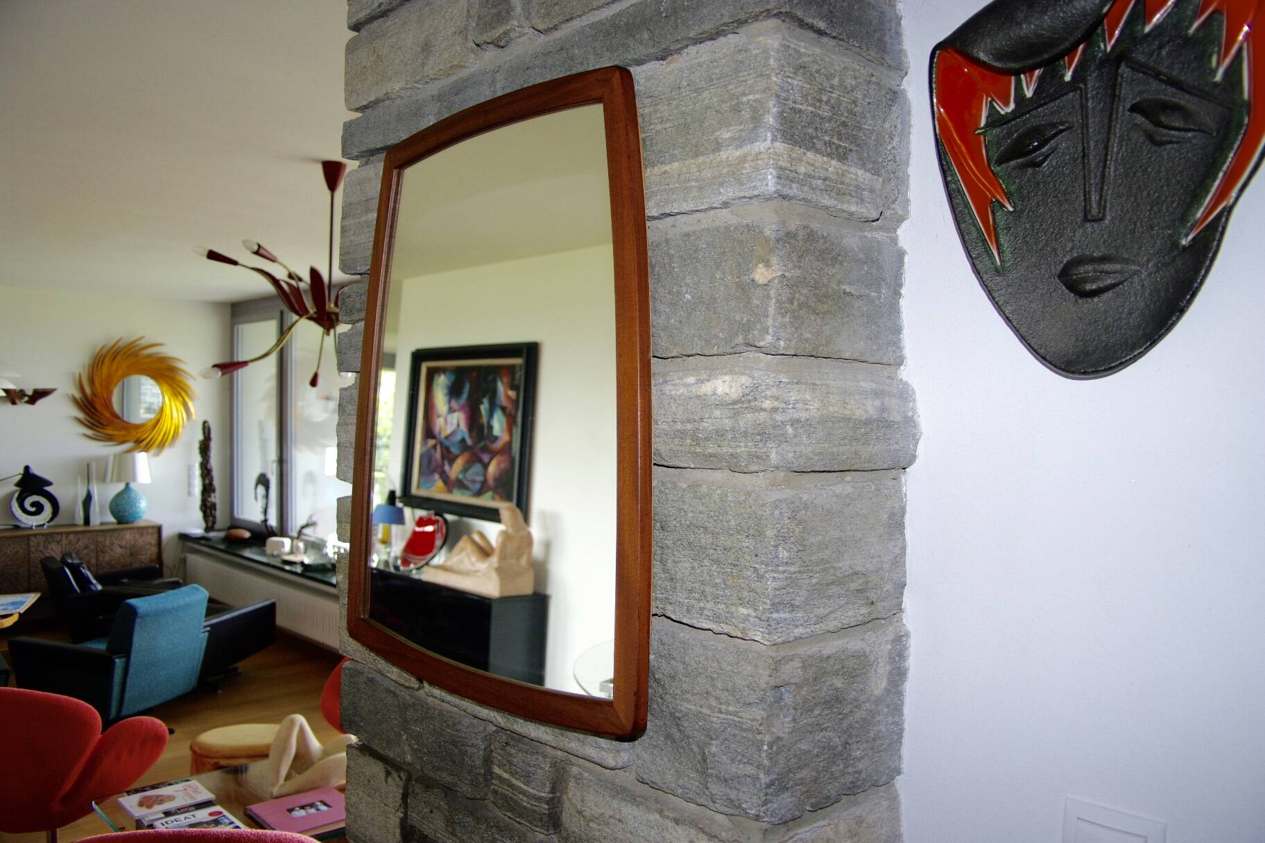 Large vintage teak mirror germany 1960