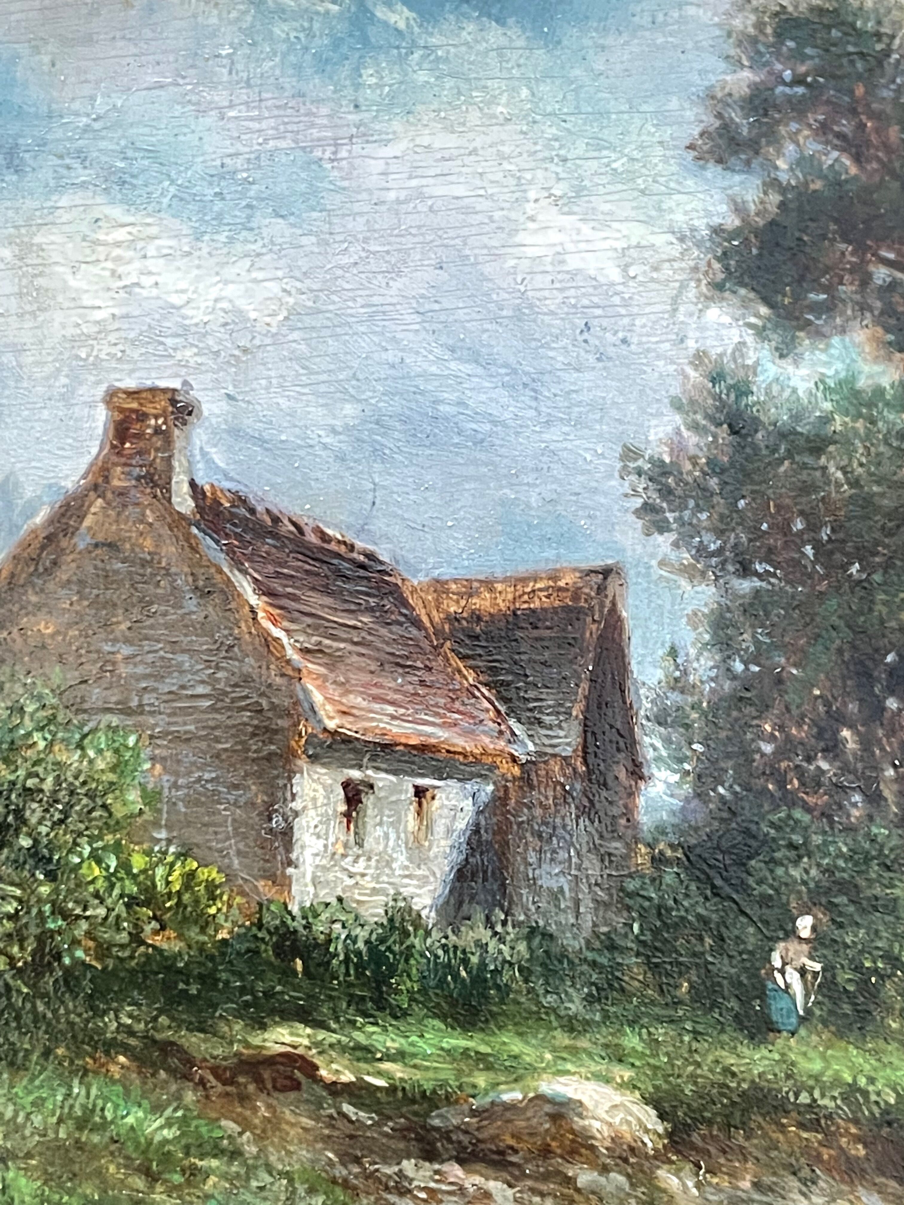 Painting old animated landscape Theodore Ghirardi nineteenth