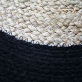 Jute carpet and round cotton black beige 120 cm