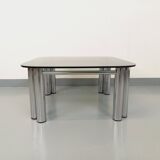 Vintage Italian Space Age square coffee table in smoked glass and chrome metal