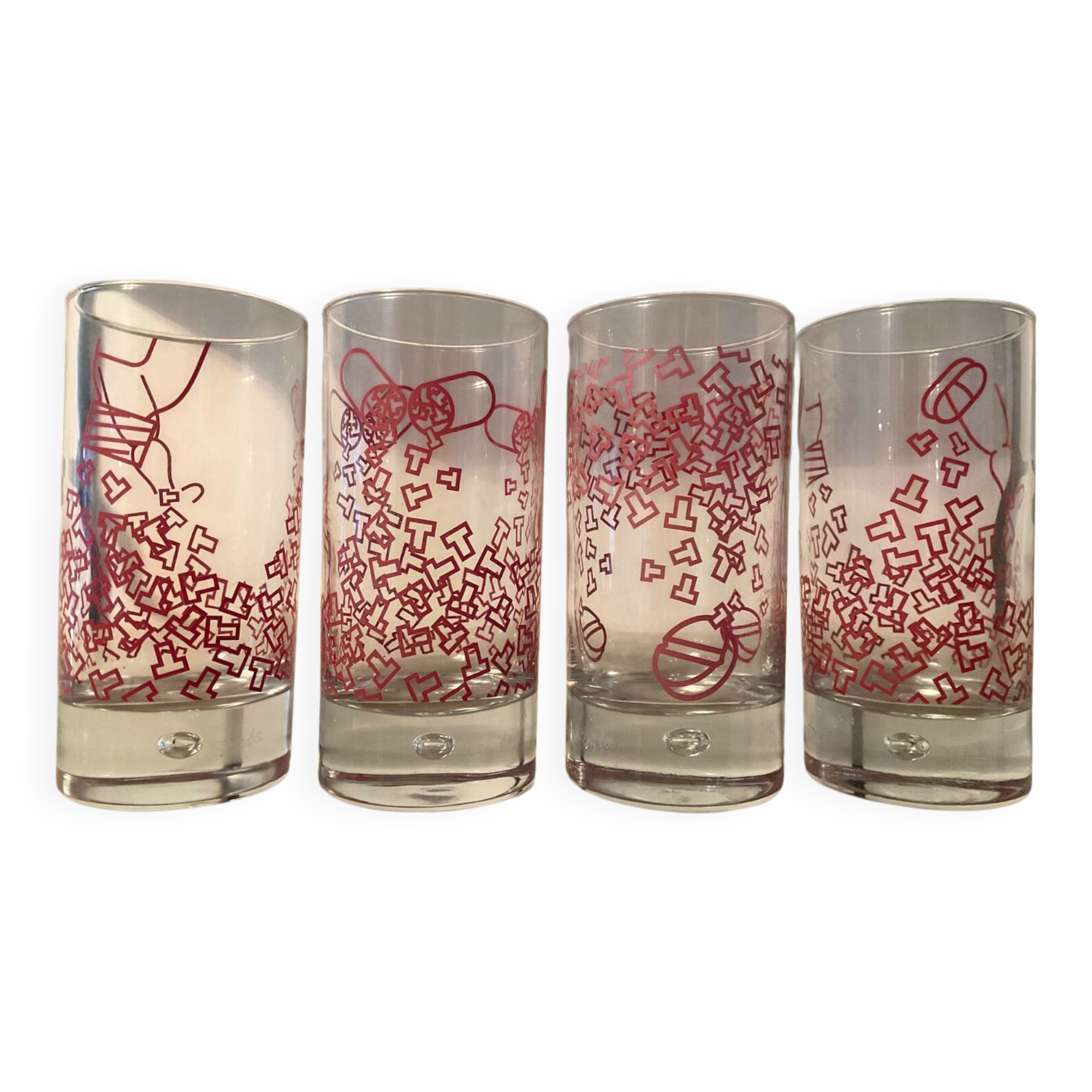 Set of 4 vintage Durobor glasses with bubble foot