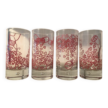 Set of 4 vintage Durobor glasses with bubble foot