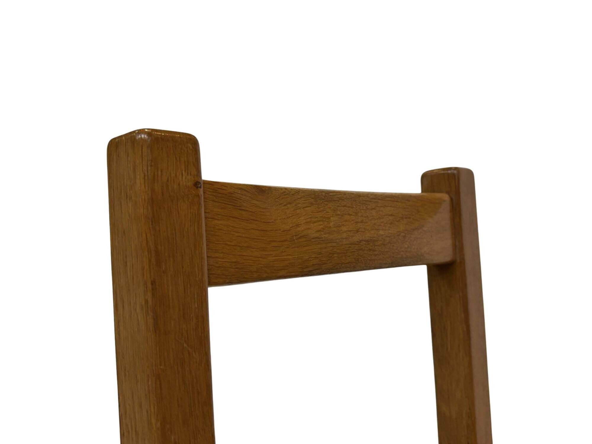 Set of four vintage chairs / stool - brutalist style minimalist oak and wicker 60s