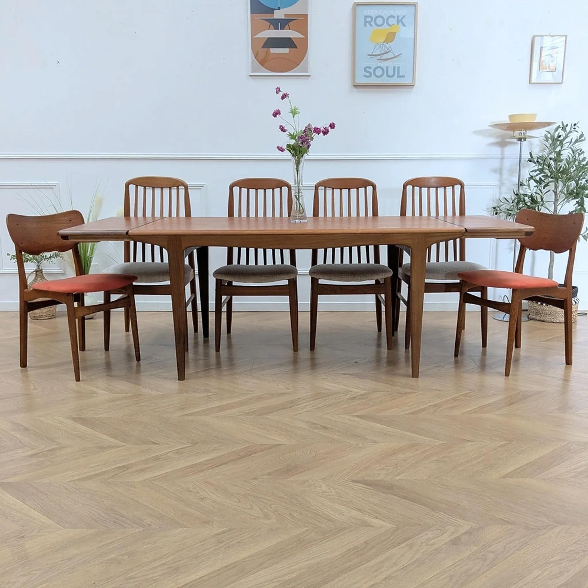 Scandinavian teak dining table with extensions