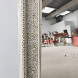 Rectangular mirror in light green lacquered wood with pediment H:1m39