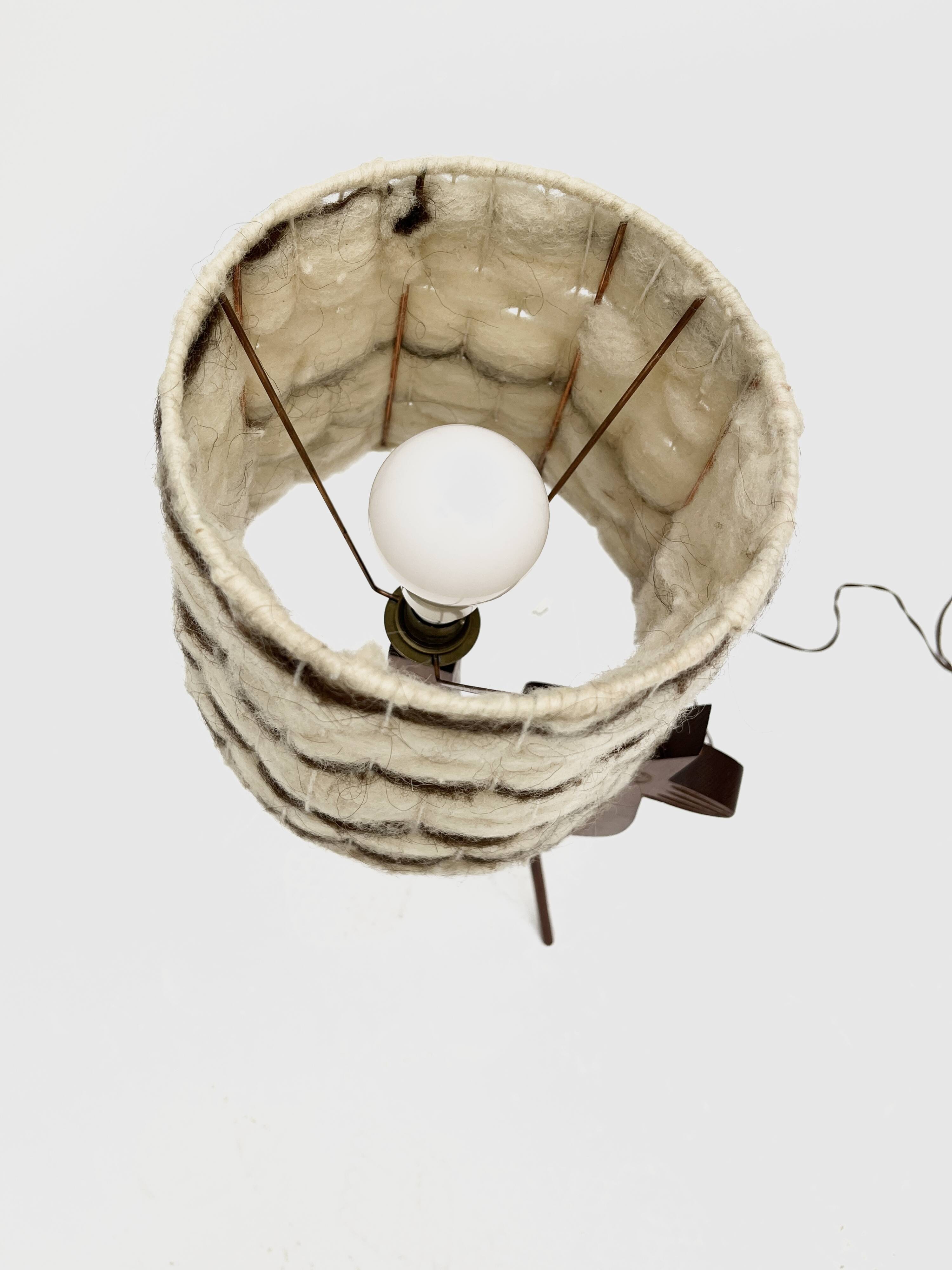 Wooden zoomorphic lampshade with wool lampshades, 70s