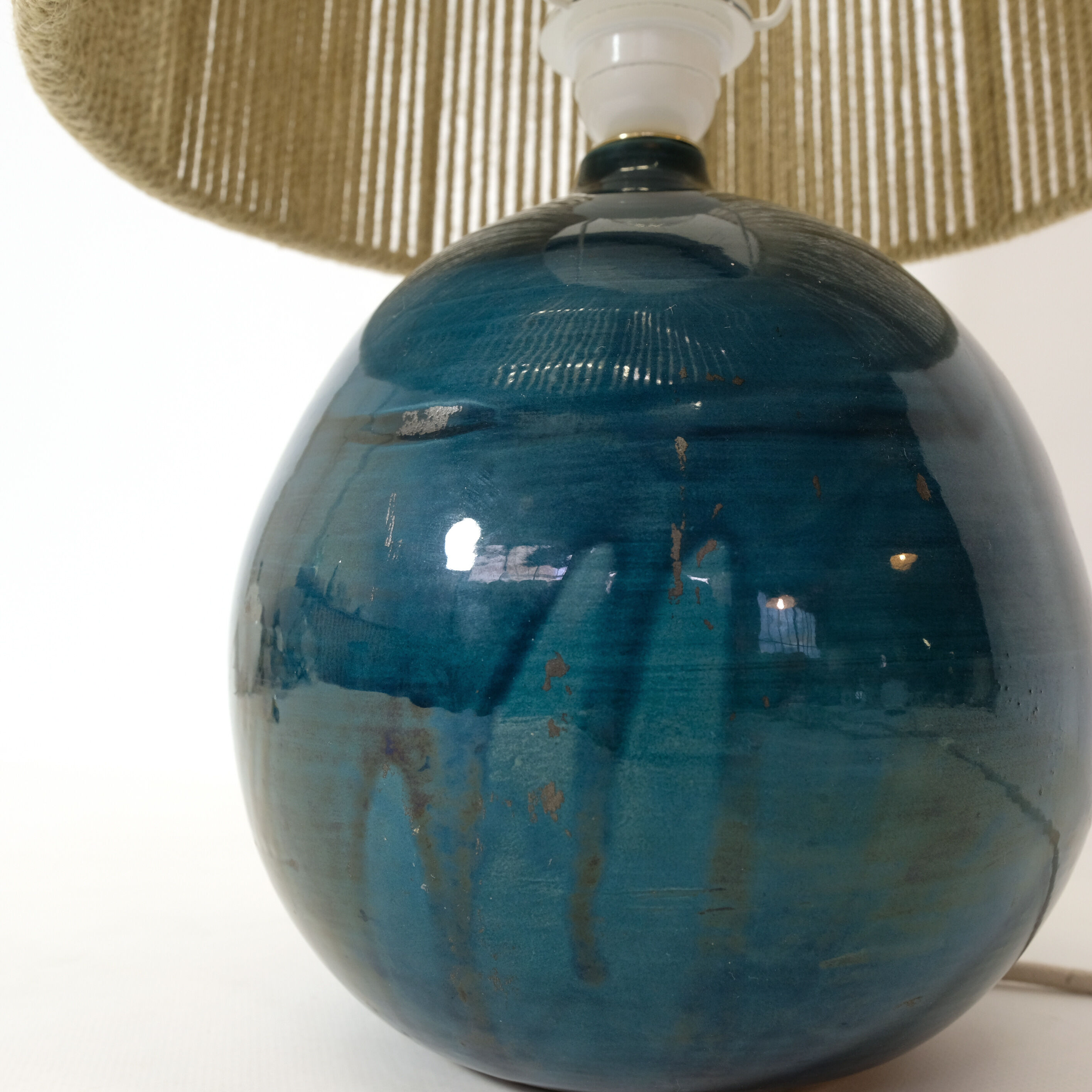 Blue glazed ceramic lamp