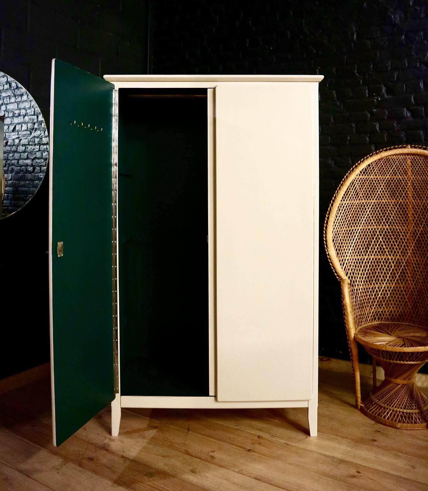 Restored parisian ivory, emerald green cabinet