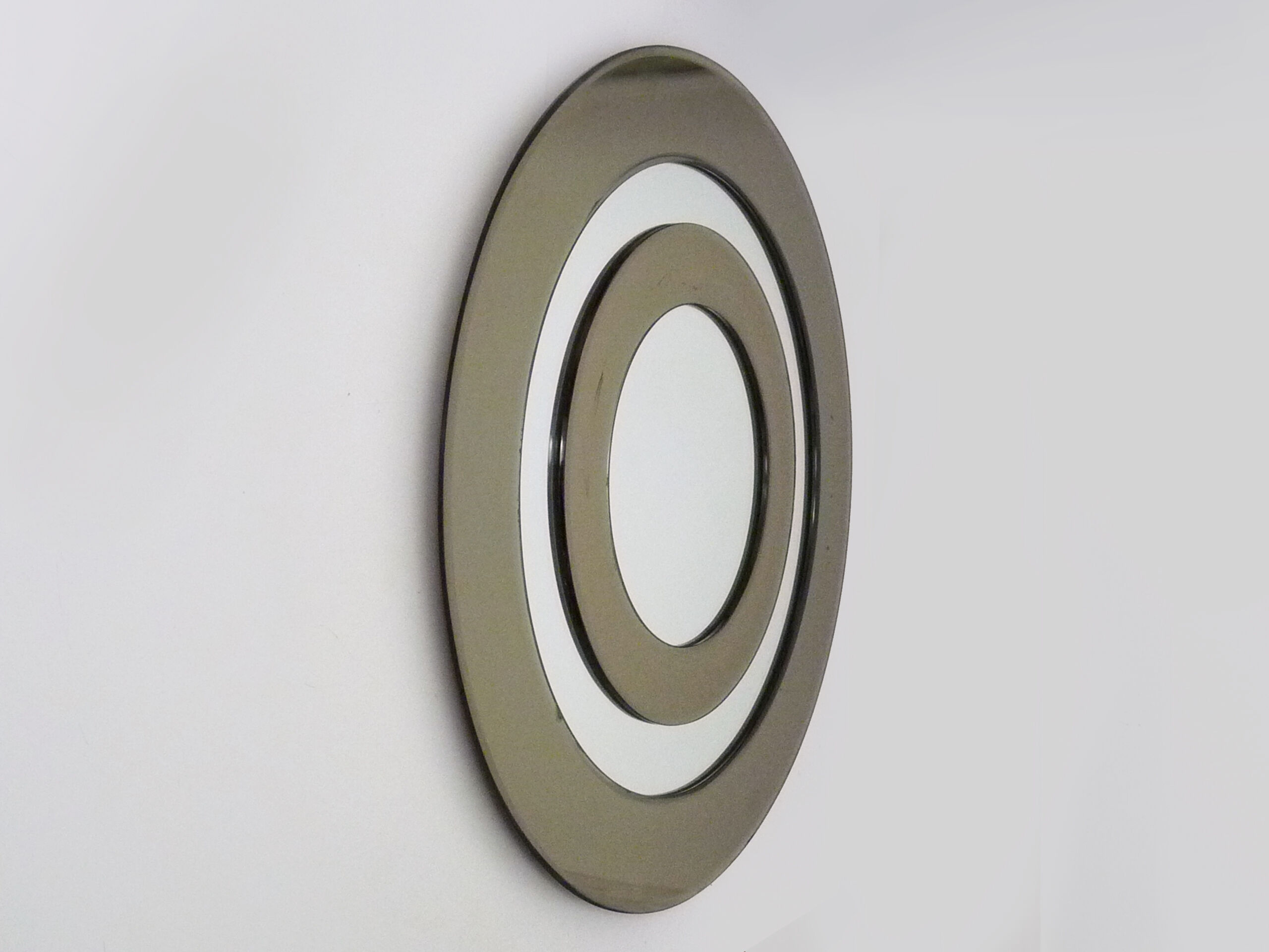 Beveled mirror round smoked glass with 2 shades, Italy