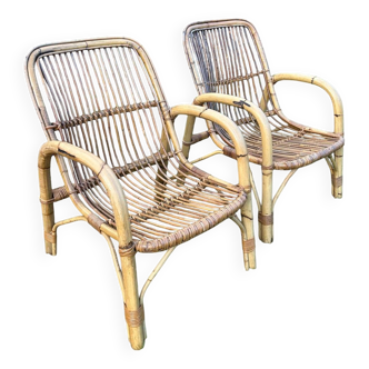 Paire de fauteuils en rotin, Italie années 60