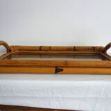 Vintage bamboo tray with smoked glass from the 70s