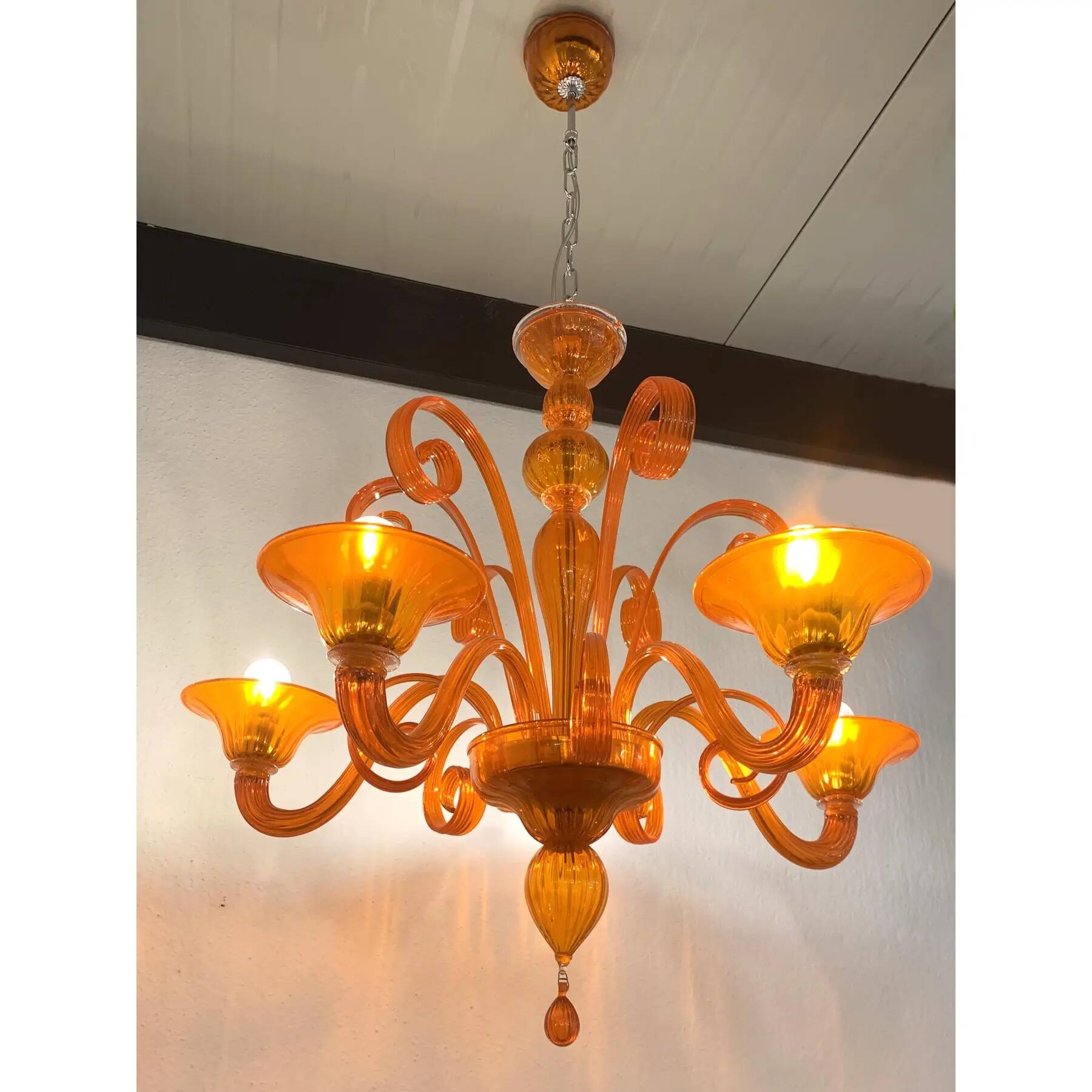 Contemporary Translucent Orange Murano Glass Chandelier