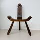 Brutalist hand carved oak Spanish tripod chair , 1970s