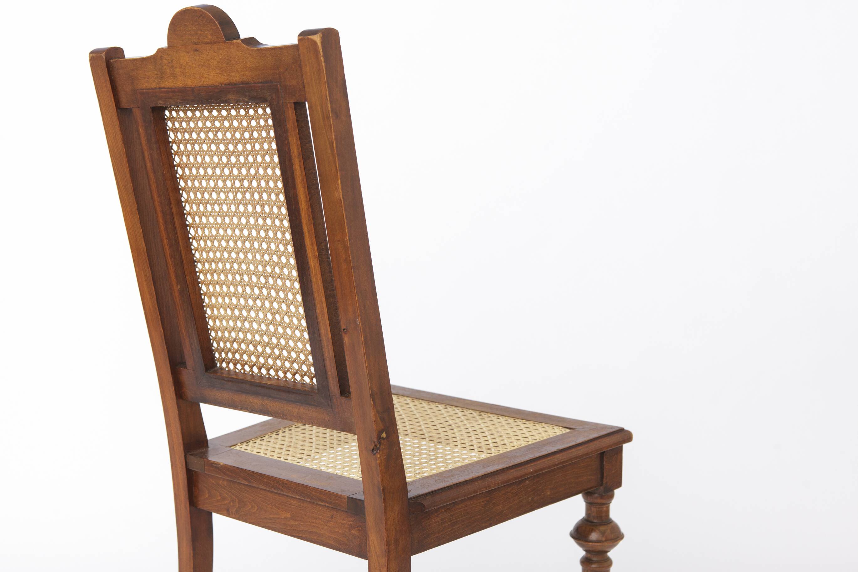 Antique Beechwood Chair with Cane Seat & Back, 1930s–1950s | Turned Wood