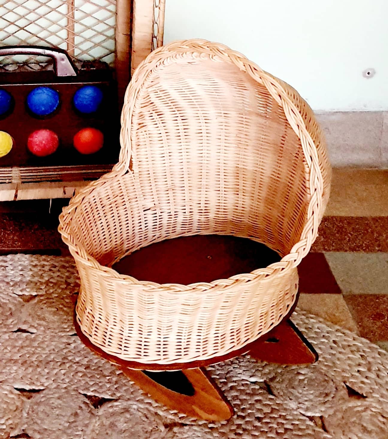 Cradle vintage wicker doll