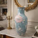 Vintage porcelain vase with hand-painted floral decoration, 36cm.