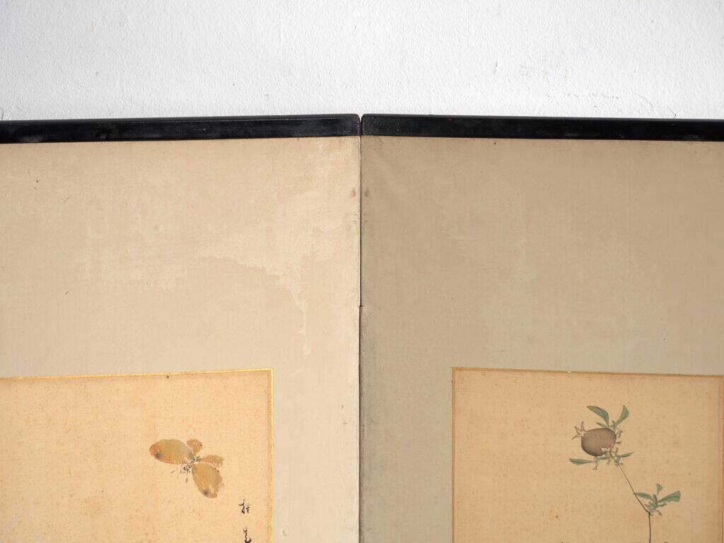 Antique Japanese folding screen with two panels featuring paintings – Japan, circa 1900