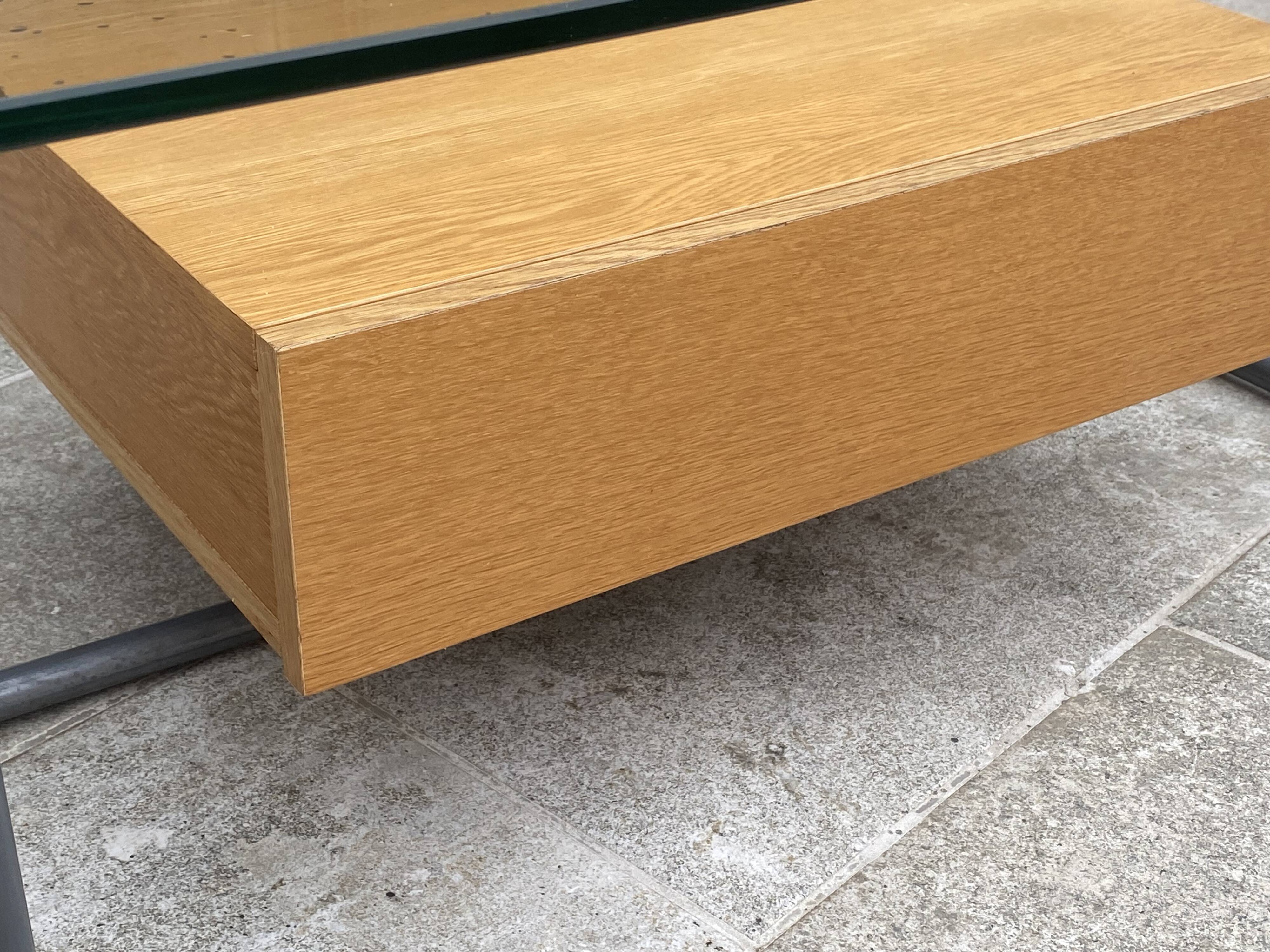 Table basse tubulaire en verre et bois, 1 tiroir, Ikea 1990