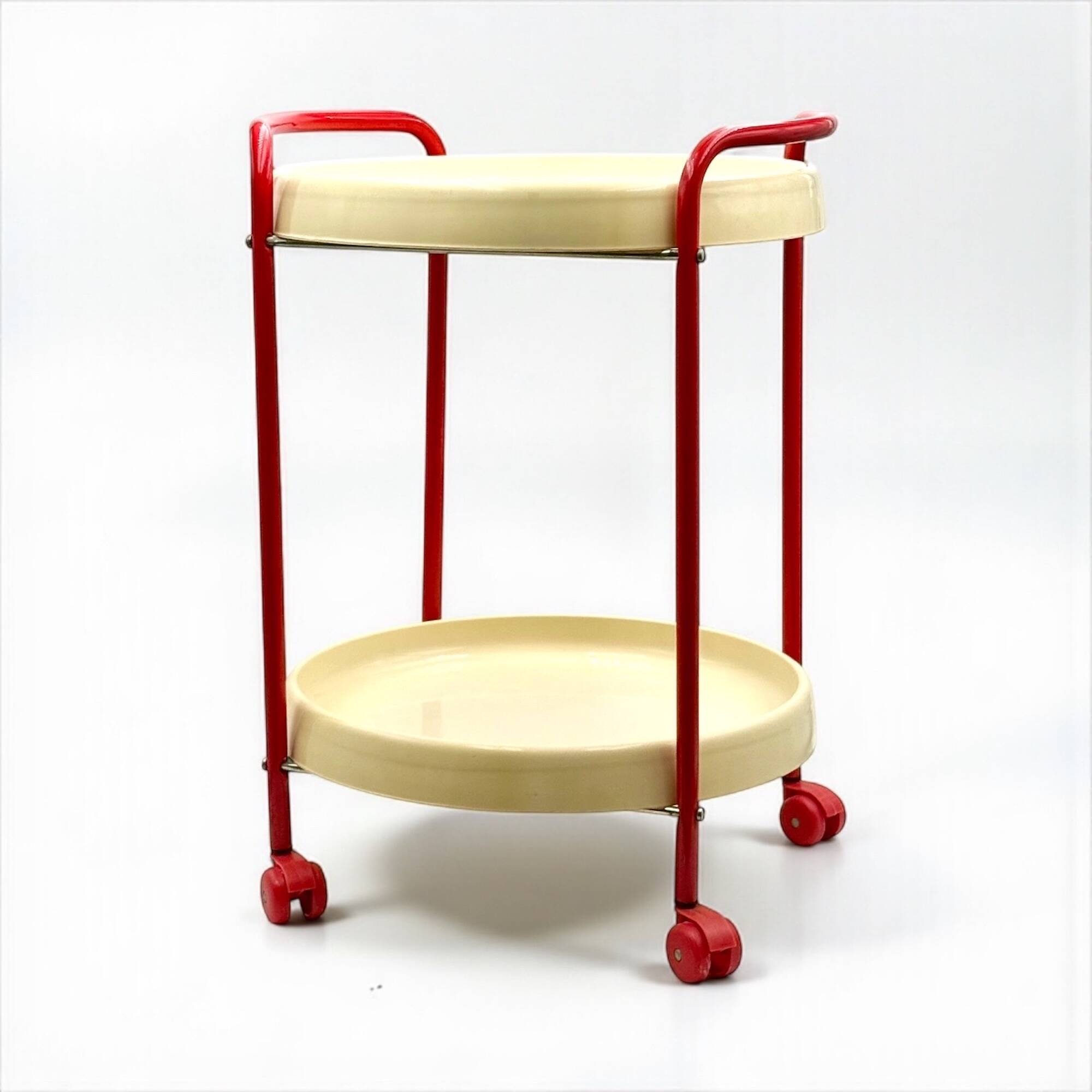 Vintage 1960s Red and Beige Bar Cart