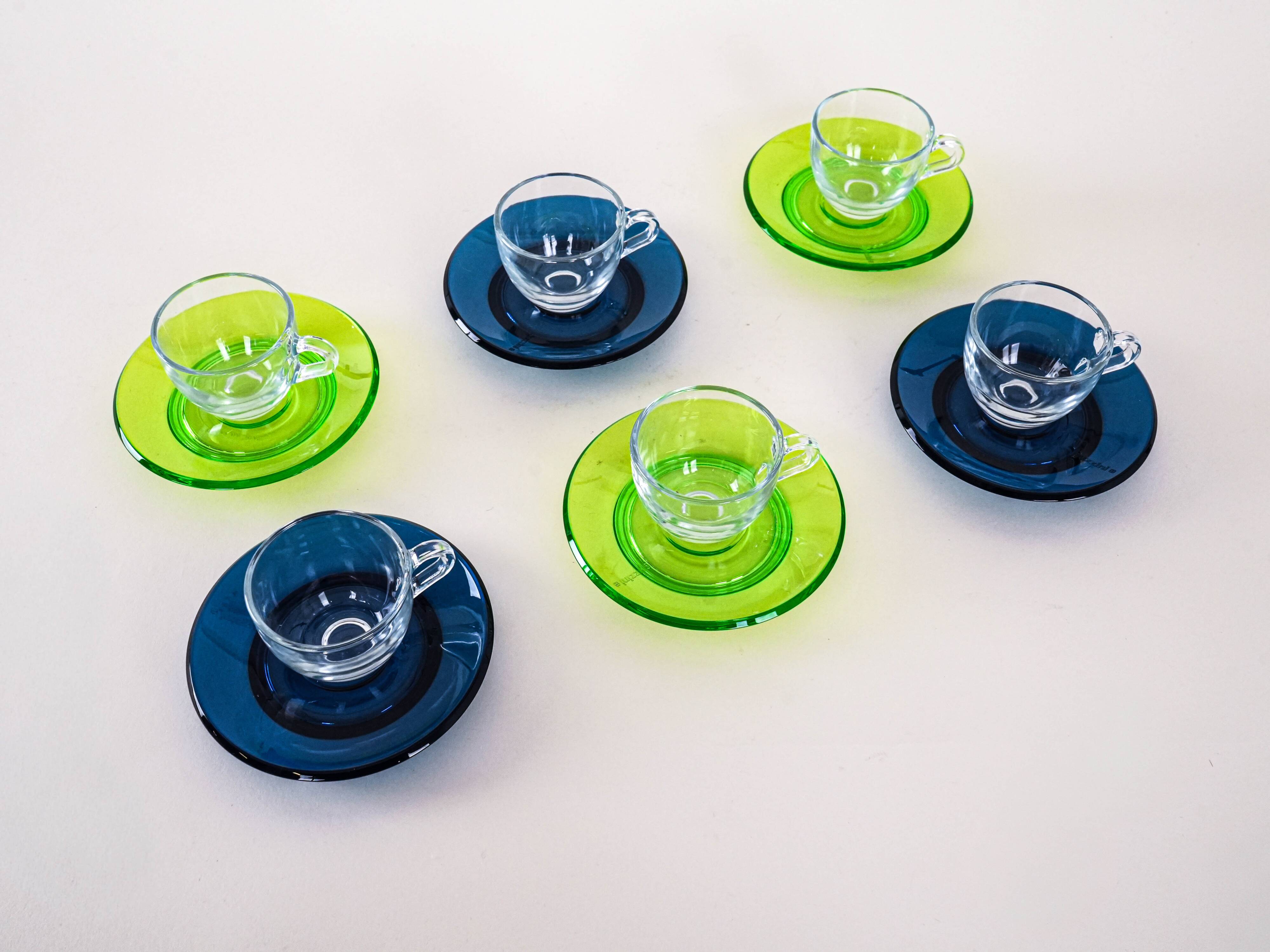 Set of glass cups, Italian design, 1970s, manufactured by Fratelli Guzzini