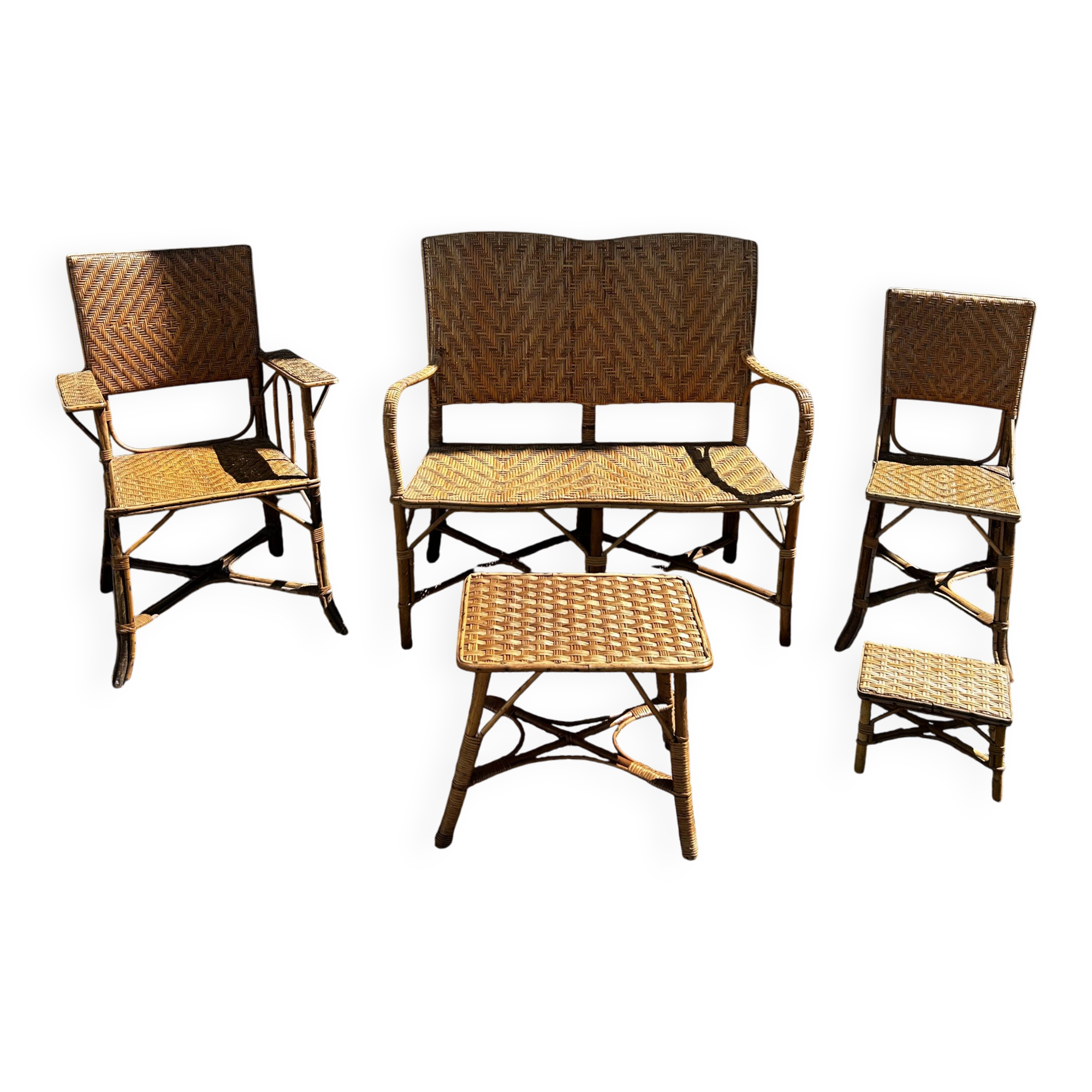 Vintage woven rattan set