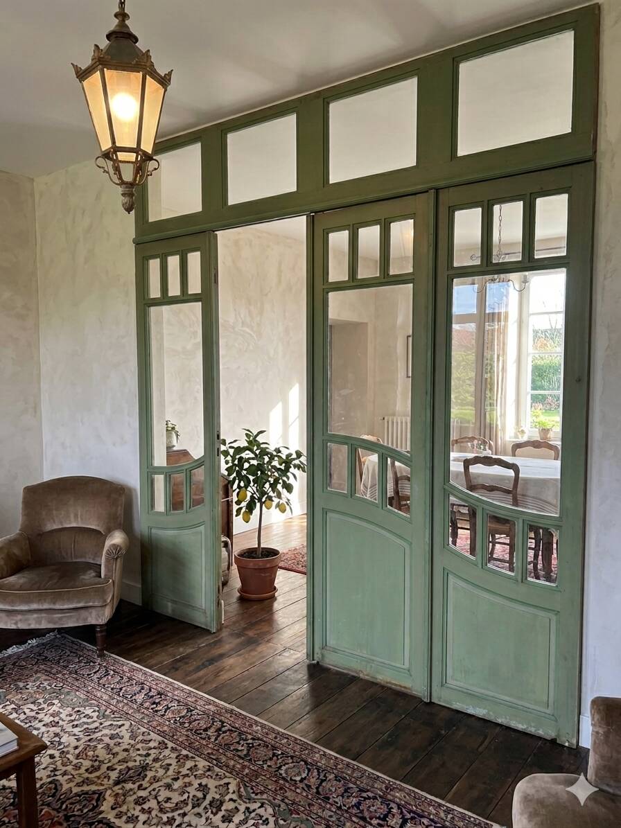 4 Art Nouveau partition doors + transom