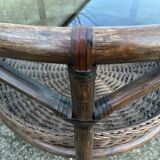 Round rattan and bamboo coffee table, vintage 1960