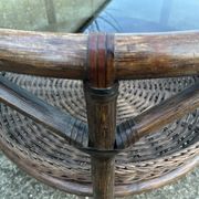Round rattan and bamboo coffee table, vintage 1960