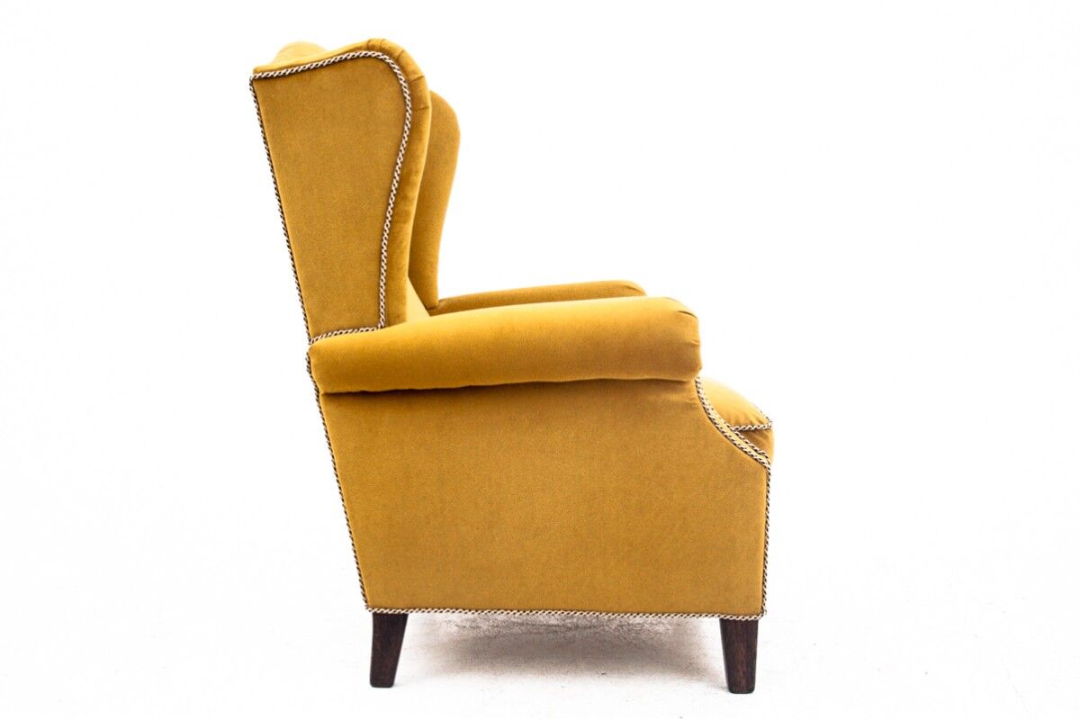 Yellow Wingback armchair, Scandinavia, 1940s