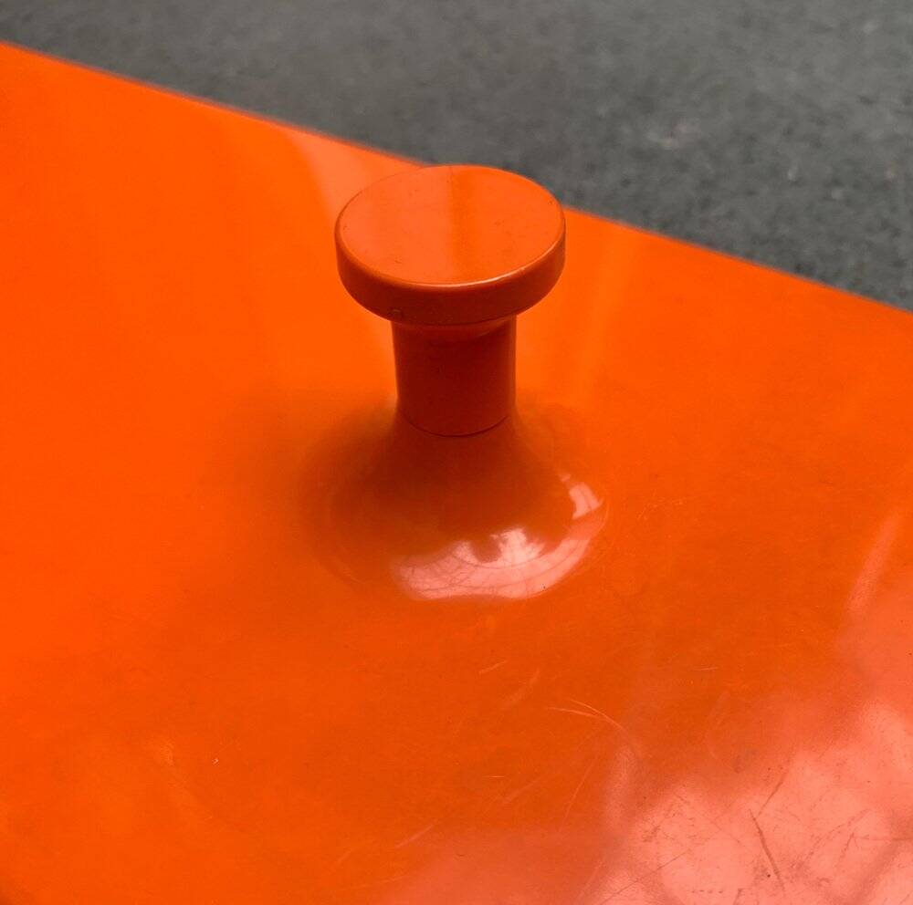 Orange coat rack from the mid-century space age, 1960s.