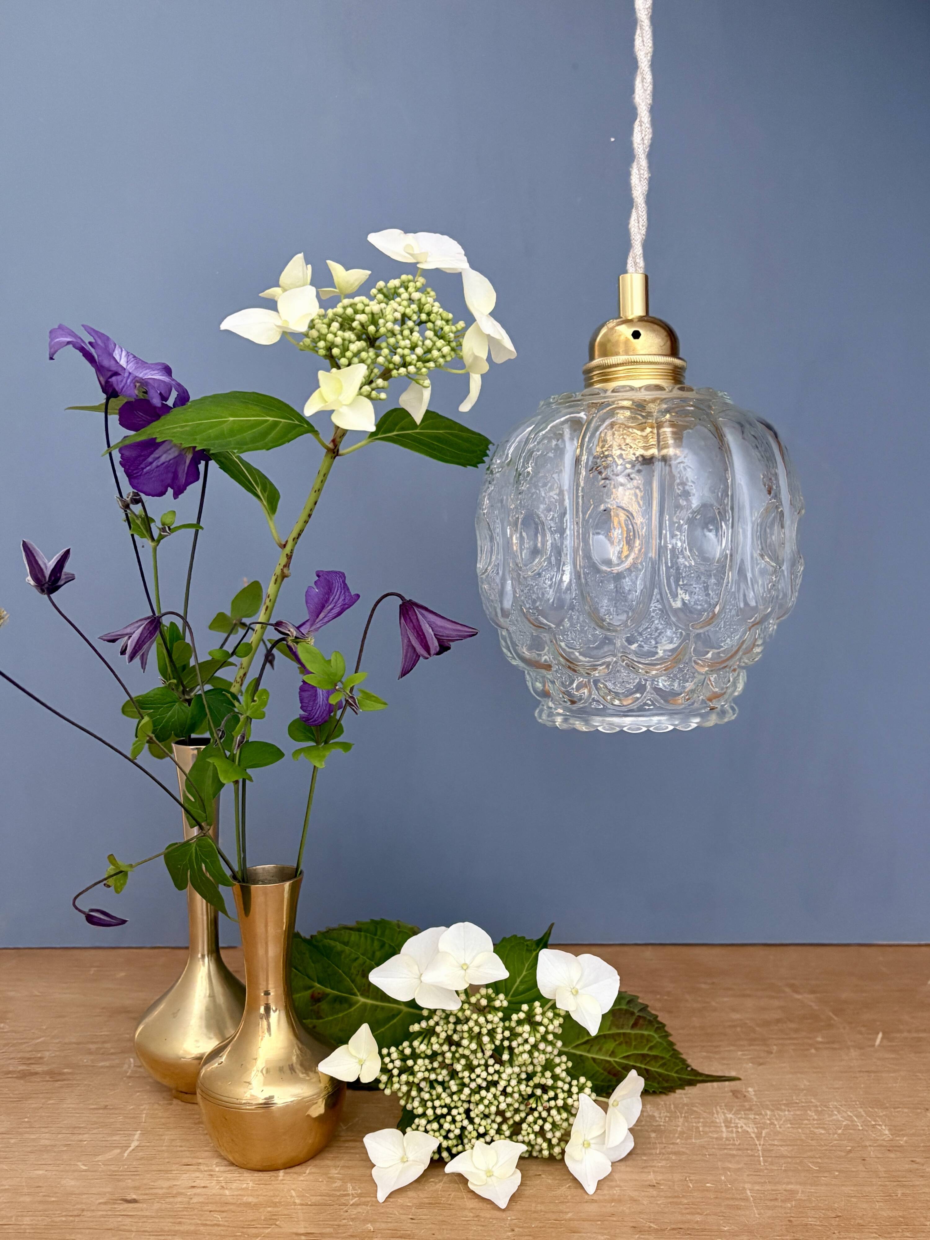 Vintage clear molded glass globe pendant light