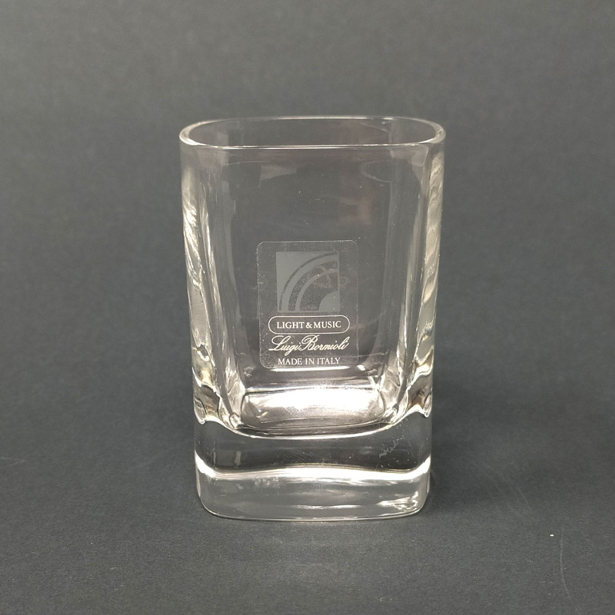 Italian vintage crystal decanter with 6 crystal glasses signed Luigi Bormioli 1970s