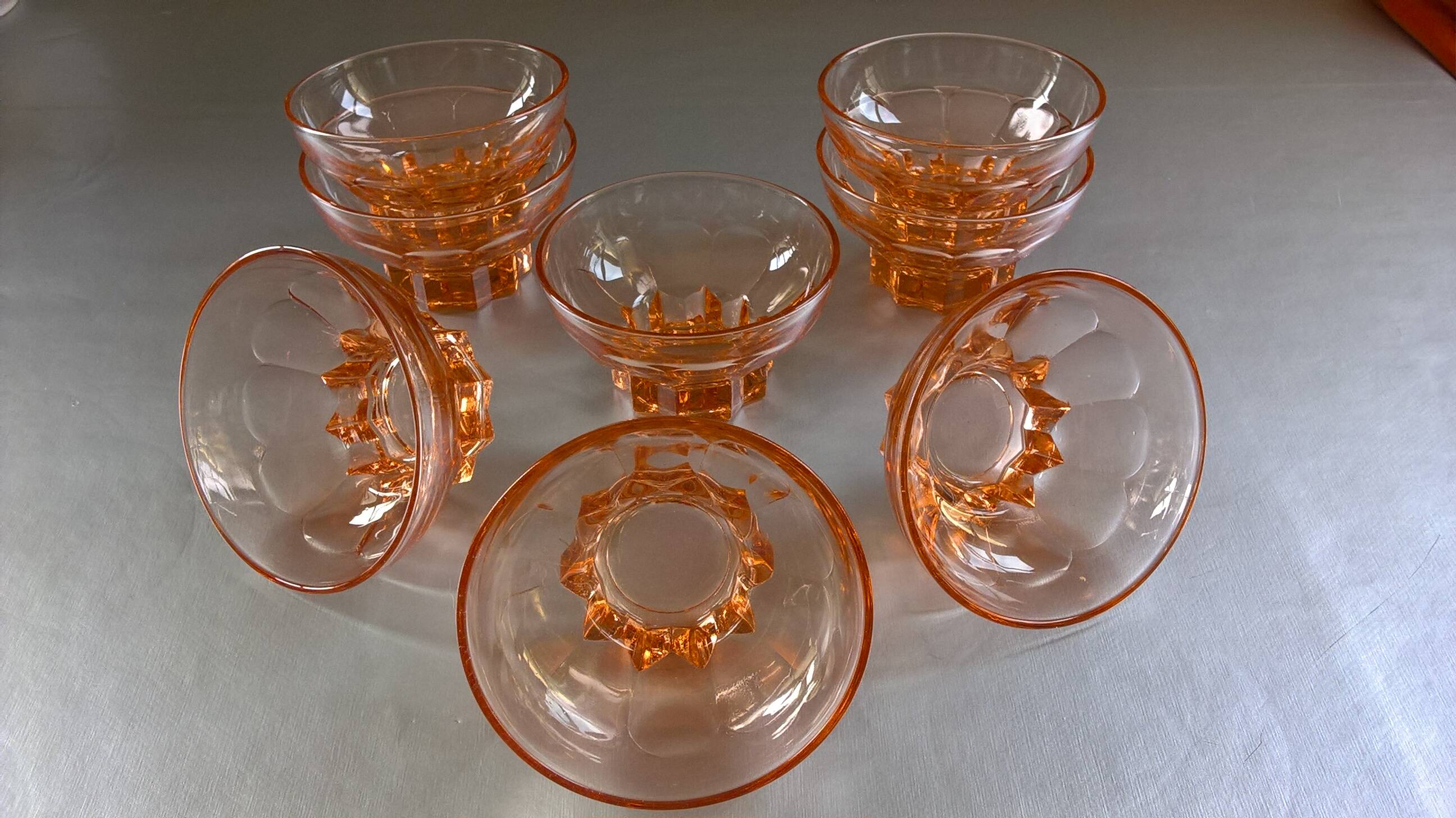 8 vintage pink molded glass bowls from the 40s and 50s