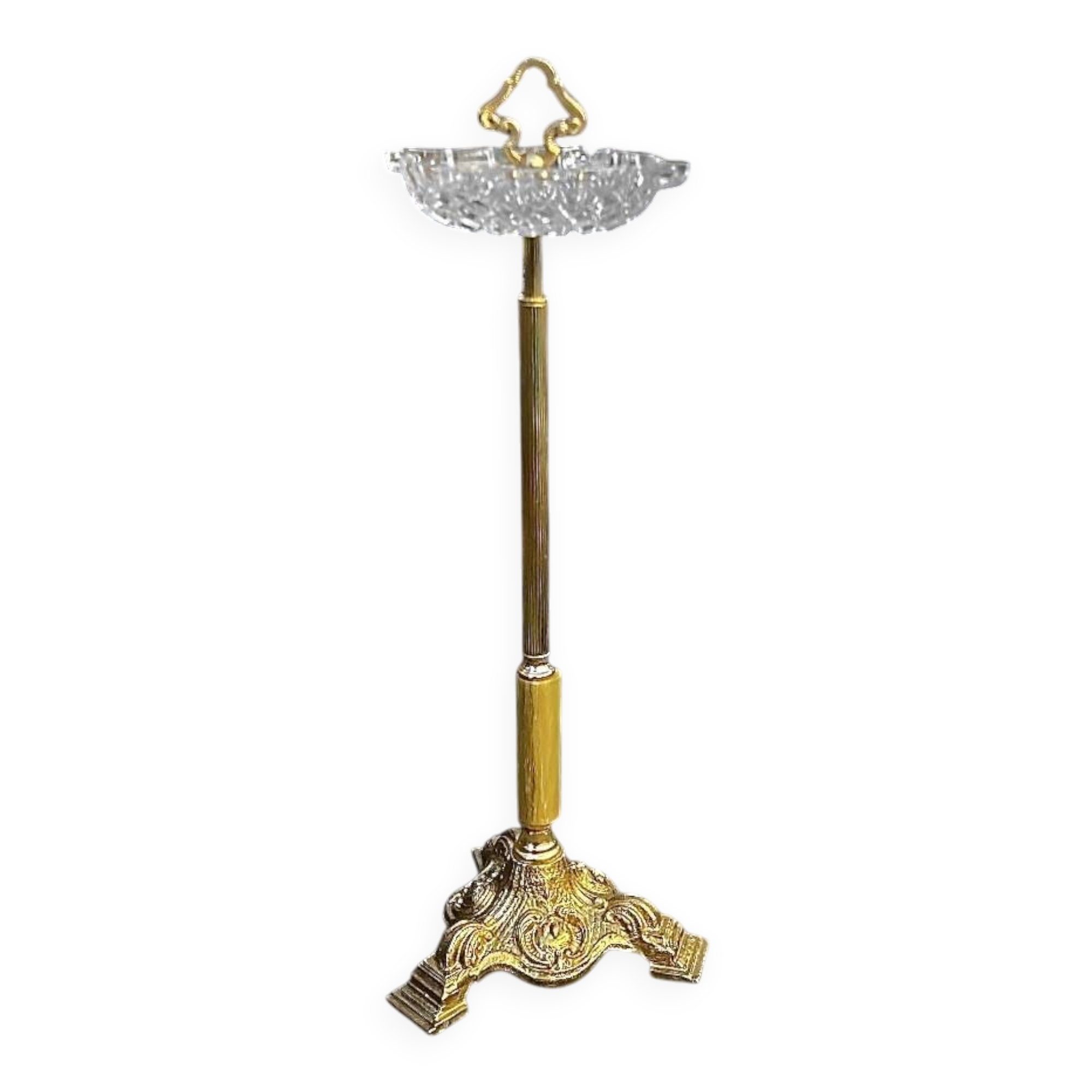 Large golden footed ashtray, moulded glass – 1960s