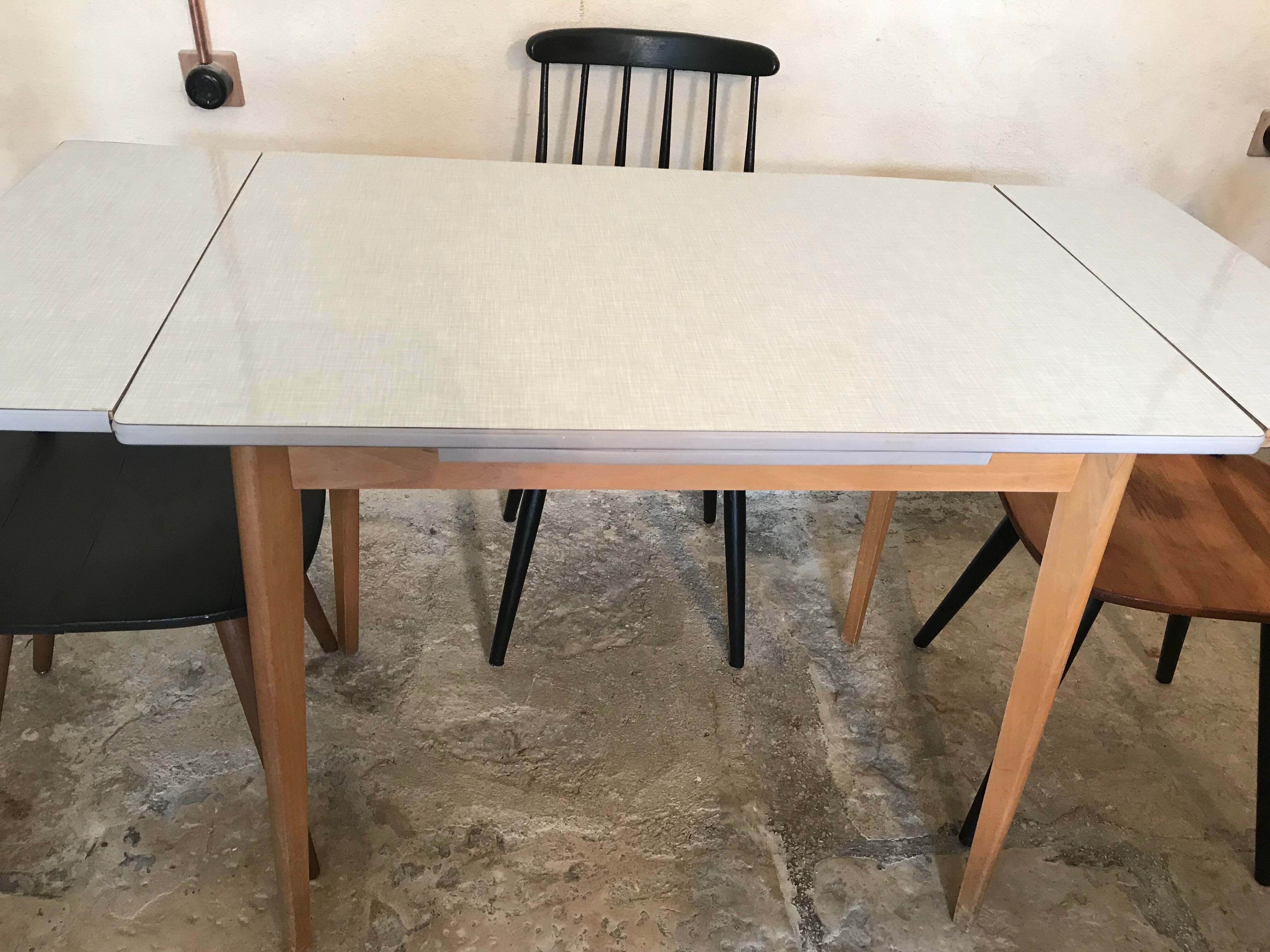 Vintage table 1960's wood and formica with extensions and wooden legs