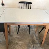 Vintage table 1960's wood and formica with extensions and wooden legs
