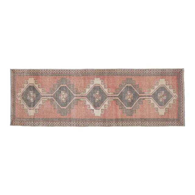 Orange Brown Turkish Vintage Oushak Wool Handmade Rug Runner 122x365