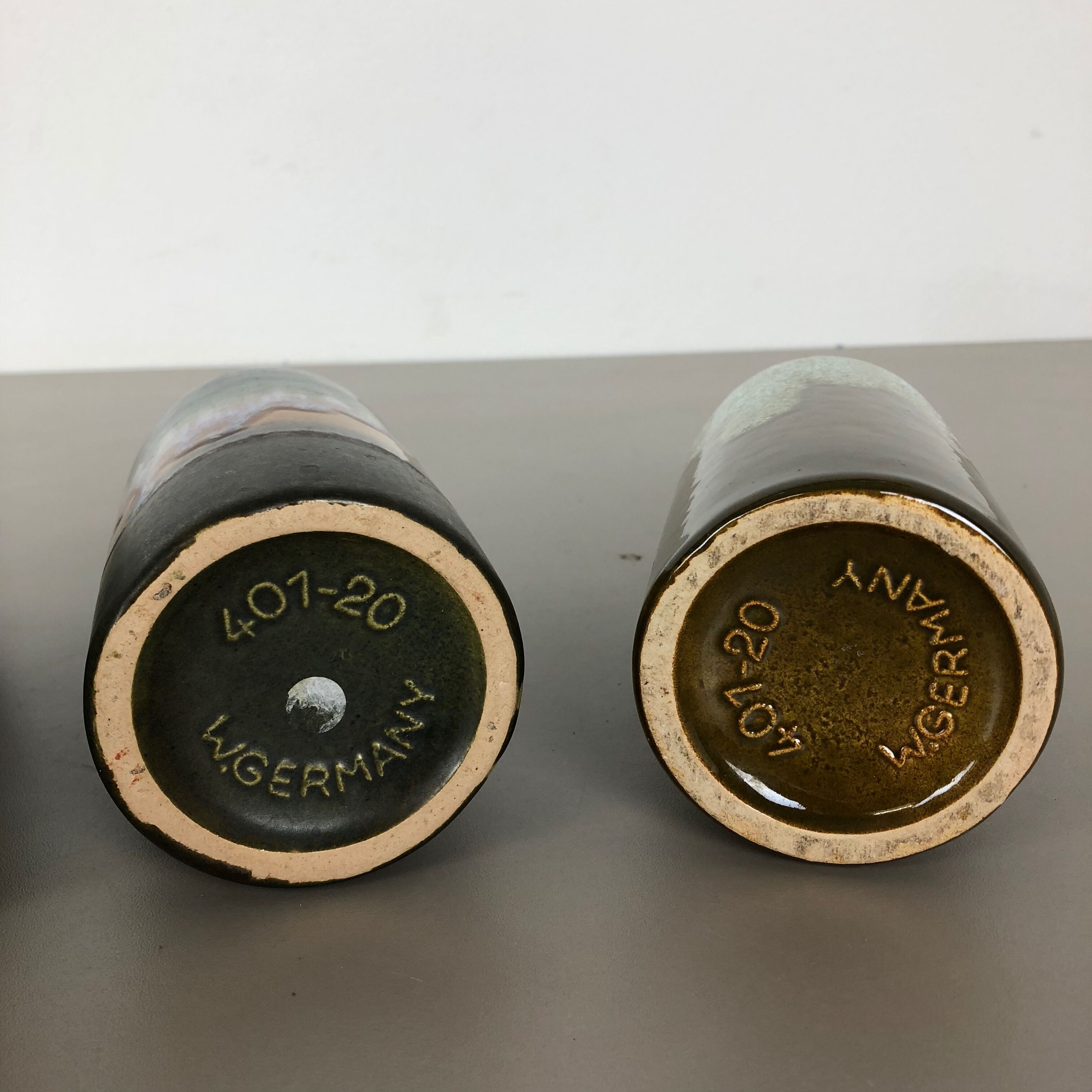 Set of four vintage pottery fat lava vases "401-20" by Scheurich, Germany, 1970s